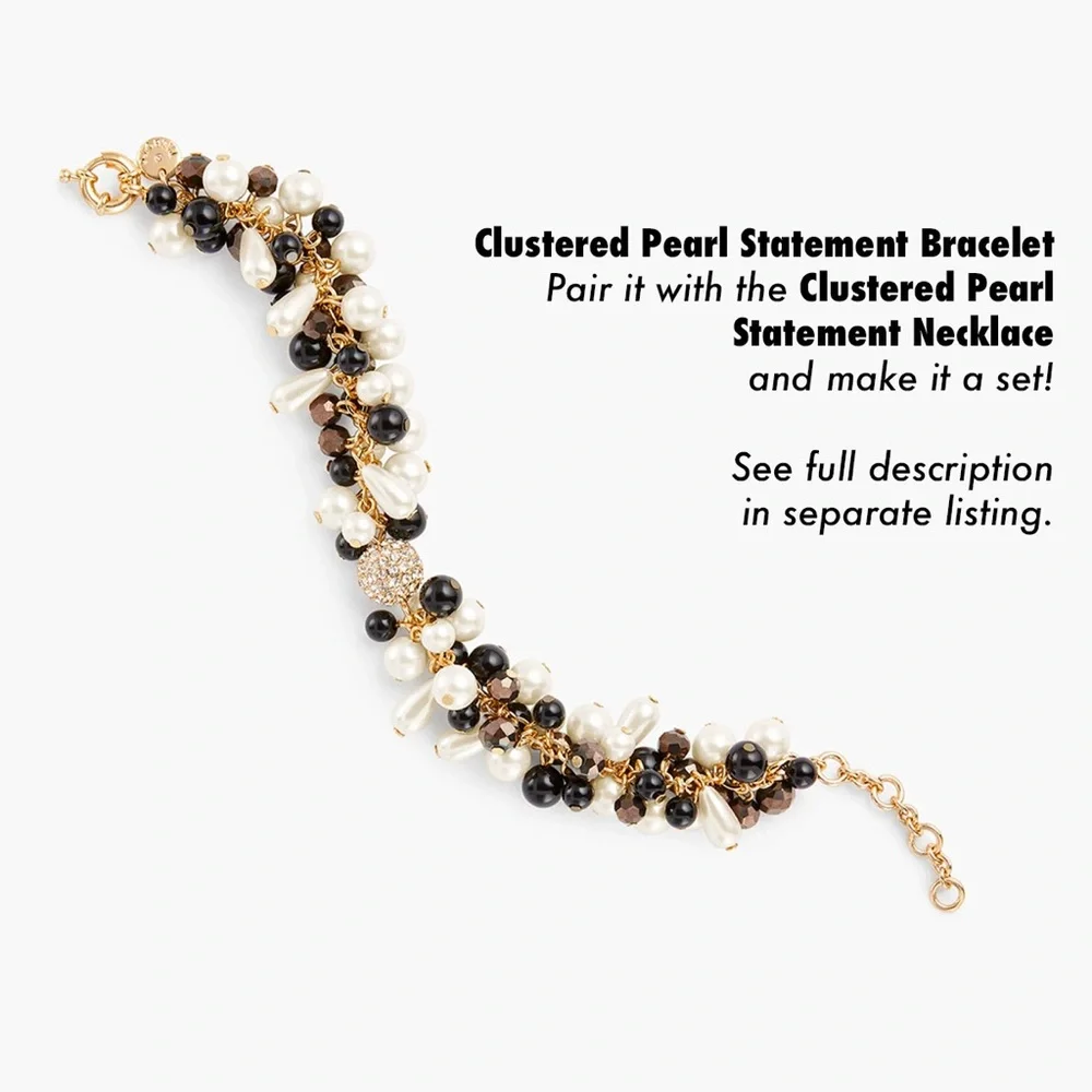 Talbots Clustered Pearl Stretch Necklace Black Ivory NEW